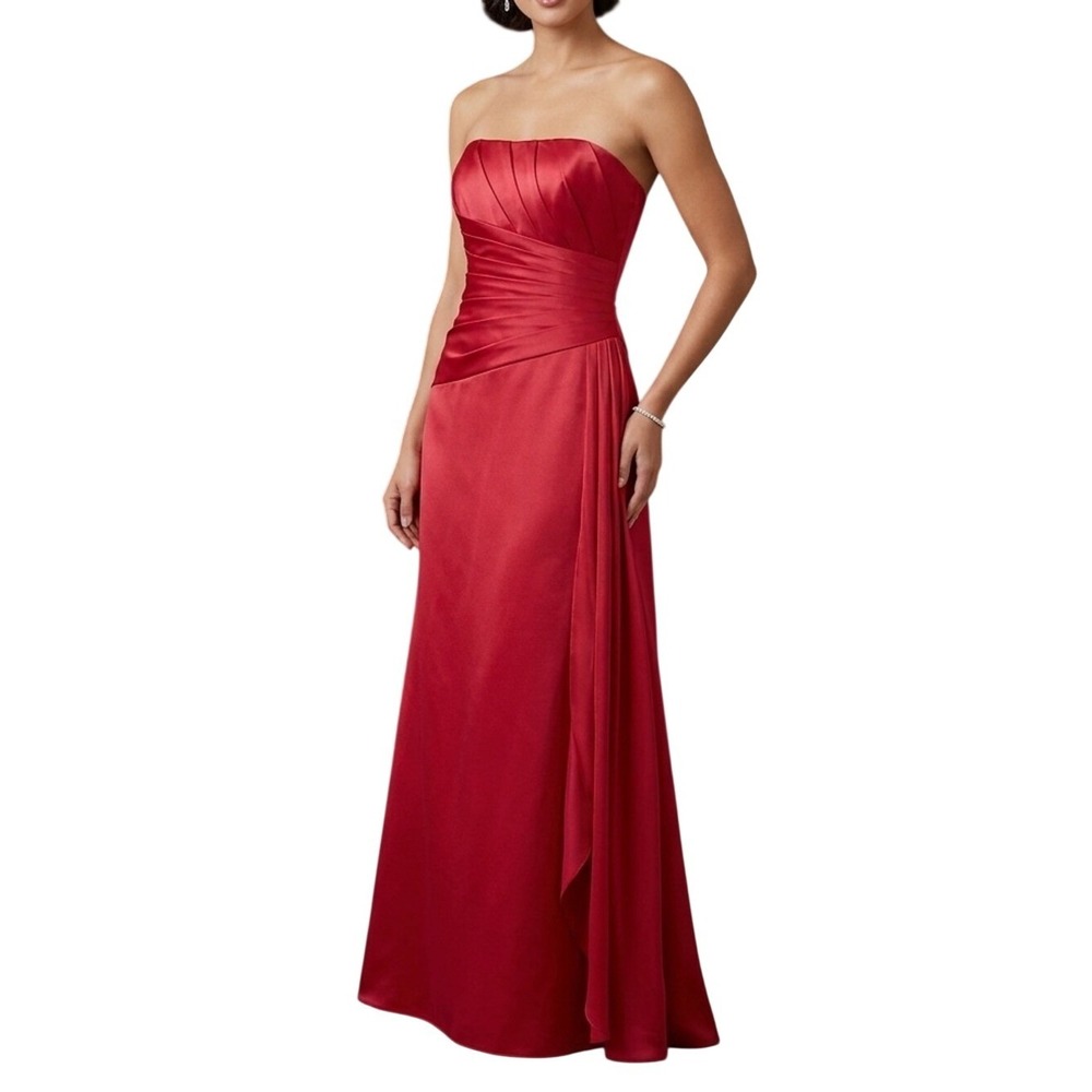 DavidsBridal Pink Strapless A-line Ruched Bodice Formal Elegant Evening Gown Y2k